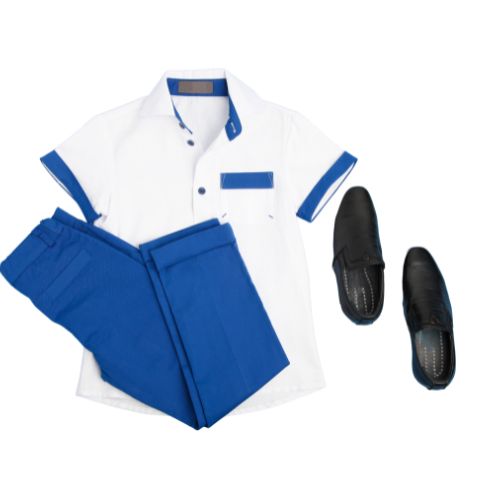 White & Blue Boys School Uniform Set Supplier