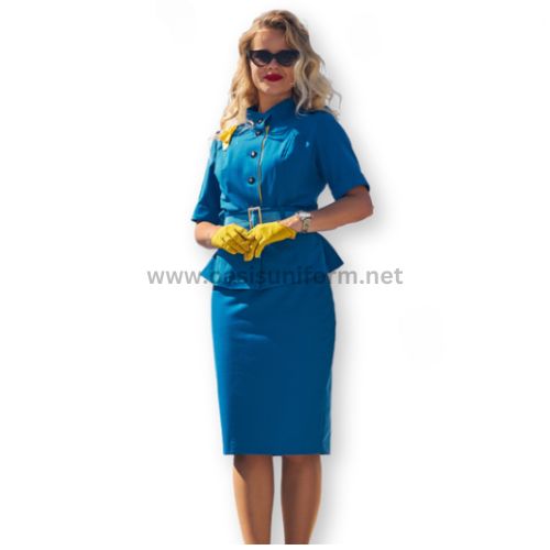 Bright Blue Airhostess Uniform Manufacturer