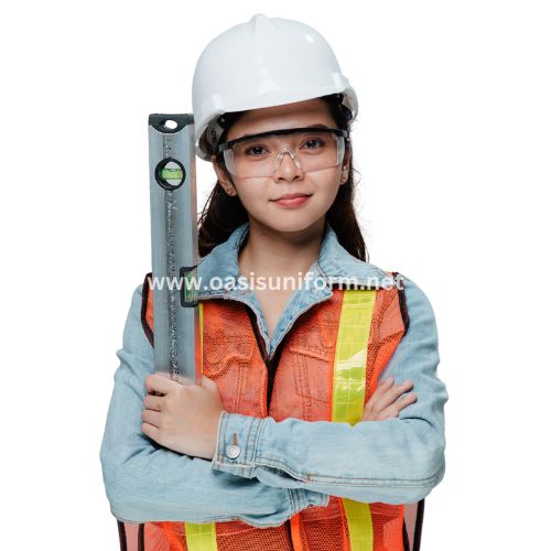 Orange Women's Construction Vest with White Helmet Supplier