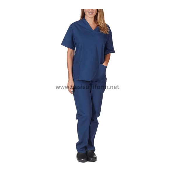 wholesale dark blue unisex cotton medical scrub