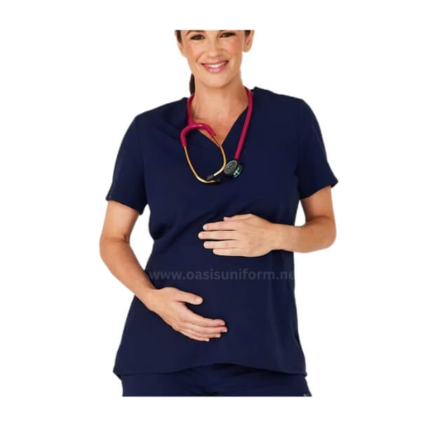 wholesale elastic navy blue maternity scrub top