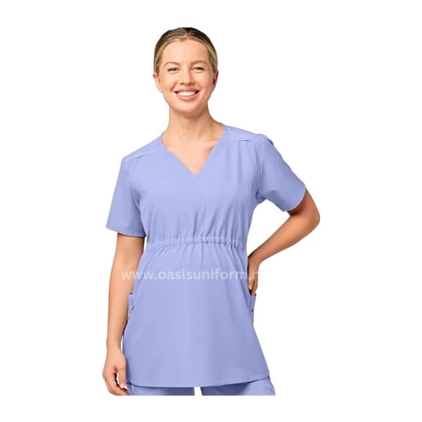 wholesale v-neck ceil blue maternity scrub top